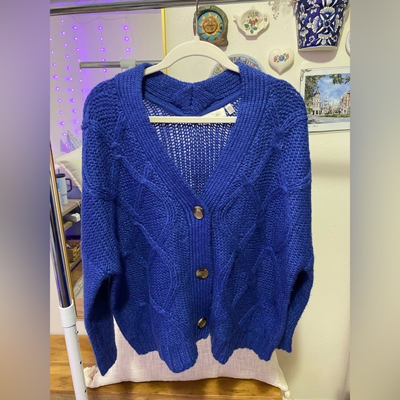 RD Style Sweaters - Anthropology: RD Style Royal Blue Cable Knit Cardigan